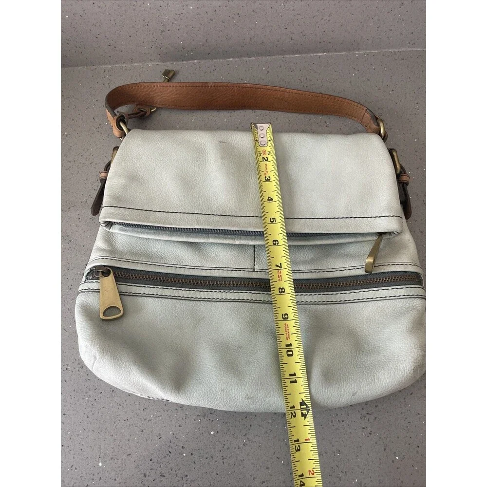 FOSSIL Explorer Flap Foldover Hobo Light blue Leather Slouch Shoulder Bag